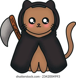 Cute Cat in Grim Reaper Costume Illustration