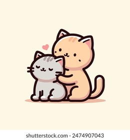 Lindo gato acicalando a otro gato