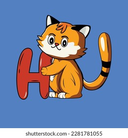 Cute cat with H Letter Vector Illustration