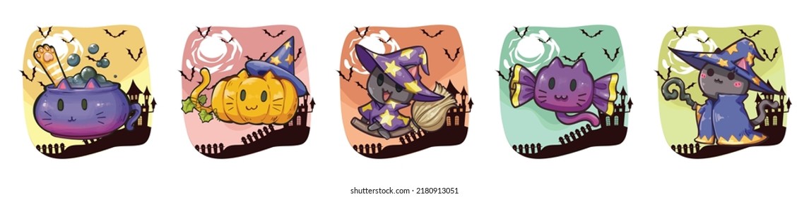 Cute cat halloween cartoon collection, You can use these clipart for any project such as custom, stickers planner, scrapbooking or used for as part of your design.