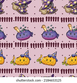 Cute cat halloween cartoon, You can be used for backgrounds, cards and more. All swatches are seamless and you will be able to use it for large surfaces.