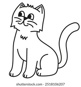 Gato bonito. Gato de Halloween. Ícone de esboço do vetor de contorno.Desenho. Isolado no fundo branco.