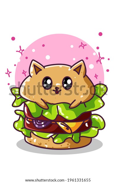 Cute Cat Hamburger Character Illustration Stock Vector (royalty Free 