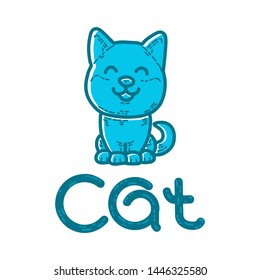 Cute cat hand draw mono line vintage t shirt and logo vector