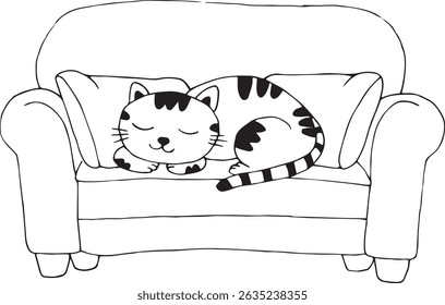 Cute cat hand drawing sleeping on sofa,coloring cat picture