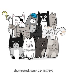 Cute cat hand drawn cartoon style