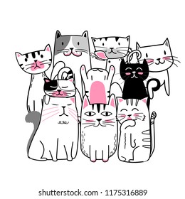 Cute cat with hand drawn Doodle cartoon style