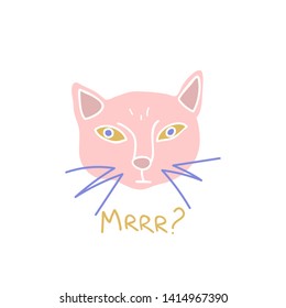Cute cat hand drawn illustration in flat style. Isolated cartoon character. Pet owner, book, t-shirt, poster design of a veterinary clinic