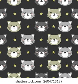 Cute cat hand drawn seamless pattern designs for print on fabric and other uses.