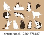Cute cat hand drawn style illustration set.