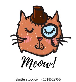 Cute Cat in hand drawn style. Children vector doodle illustration.