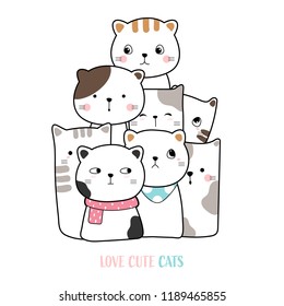 Cute cat hand drawn style. Vector illustration design.