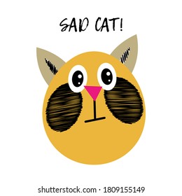 Cute cat. Сartoon hand drawn style. Isolated illustration with an inscription on the background. Vector illustration for web design or print.