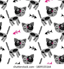 Buen gato. С estilo dibujado a mano. Patrón sin foco. Ilustración vectorial para diseño web o impresión.