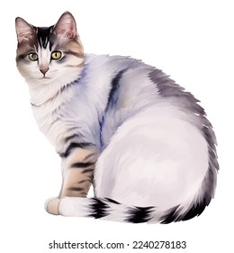 cute cat hand drawn with style watercolor