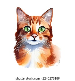 cute cat hand drawn with style watercolor