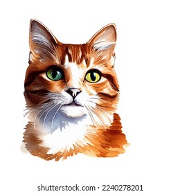 cute cat hand drawn with style watercolor