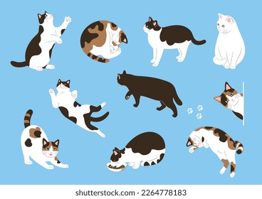 Cute cat hand drawn style illustration set.