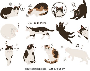 Cute cat hand drawn style illustration set