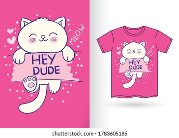 Cute cat hand drawn for t shirt