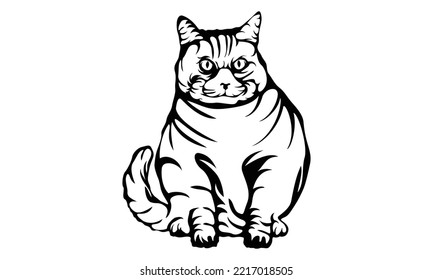 Cute cat Hand drawn vector portrait, isolated illustration in black color on white background 