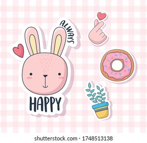 adorable mano de gato planta de amor y cosas para donut para tarjetas pegatinas o parches decoración caricatura ilustración vectorial