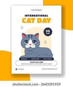 Cute Cat Hand-Drawn Illustration for International Cat Day Flat Social Media Vertical Poster