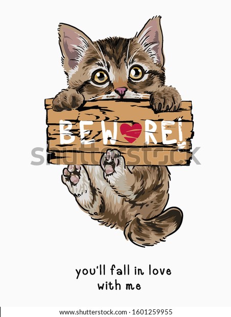 ベアウェアの看板イラストにぶら下がっているかわいい猫 のベクター画像素材 ロイヤリティフリー