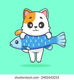 Cute Cat Hanging on Fish Cartoon Vektorsymbol Illustration.
Tierisches Lebensmittelsymbol Konzept isolierter Premium-Vektorgrafik. flach
Cartoon-Stil