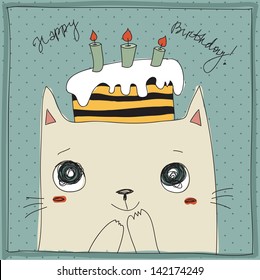 Cute cat, happy birthday card