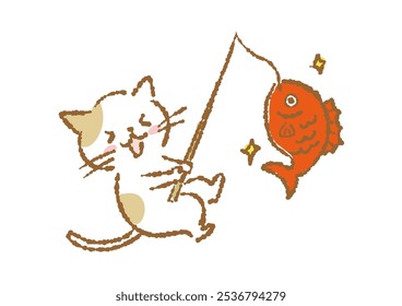 Gato bonito feliz em pegar um snapper.