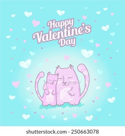 Cute cat. Happy valentine's day. Text message. Valentines day background. Vector illustration. Love concept. 
