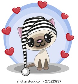 Cute Cat in hat with hearts
