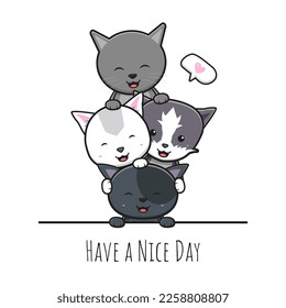 Cute cat have a nice day greeting cartoon doodle card icon illustration flat cartoon style banner