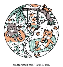 cute cat having fun on the beach illustration