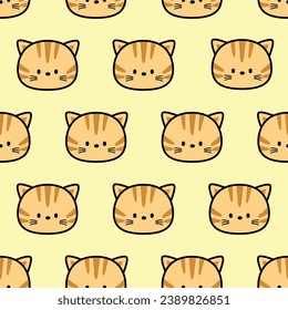 Cute Cat Head with Black Outline Seamless Pattern for Background, Bedroom Wallpaper, Gift Wrapping Paper, Fabric Textile, Pillow Case, Book Cover, etc. Home Pets Animal Doodle. Kitten 2D Flat Design