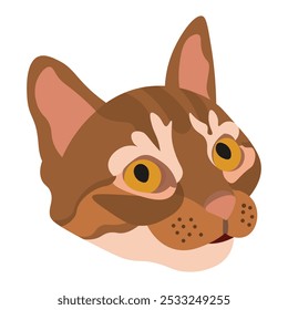 Linda cabeza de gato con icono de piel marrón. Ilustración vectorial aislada sobre fondo blanco.