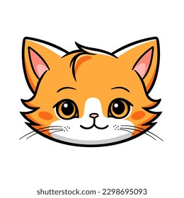 Cute cat head. Brown yellow orange cat vector.