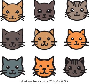 Cute cat head bundle vector illustration on a white background, you can easily change color and use any type of design. Great for outdoors, tattoo and t-shirt design.