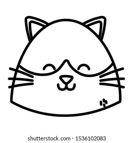 cute cat head cartoon on white background vector illustration thick line