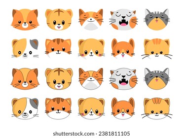 Cute Cat Head Cartoon Set