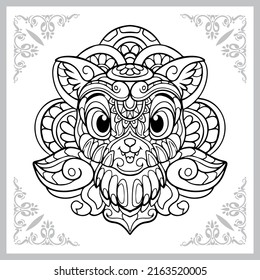 cute cat head cartoon zentangle arts. isolated on white background.