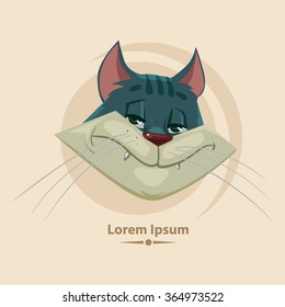 cute cat head in circle, cartoon character, portrait, vector illustration