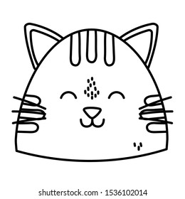 cute cat head close eyes vector illustration thick line