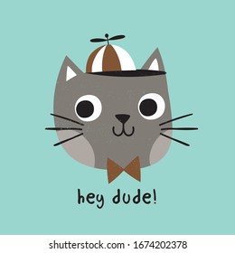 cute cat head drawing as vector for tee print