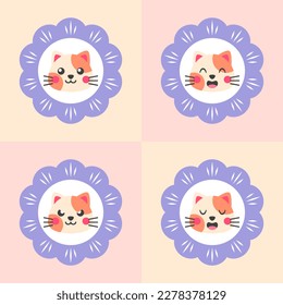 Cabeza de gato con expresión y hermosa flor. Diseño de ilustración vectorial.