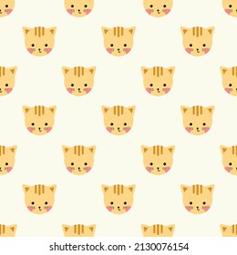 Cute Cat Head Face Vector Seamless Pattern. Pet Animals Simple Cartoon Illustration. Sweet Kitty, Kitten Character Background Wallpaper for Bedroom, bersheet, Blanket, T-shirt, textile,gift wrap etc. 