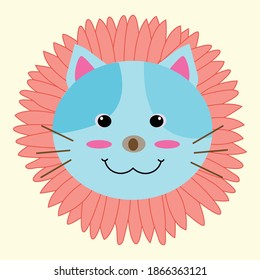 Cabeza de gato en flor, ilustraciones vectoriales para diseño de vivero, logotipo, impresión, afiche, tarjetas de felicitación de cumpleaños.
