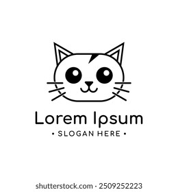 Cute cat head line icon logo