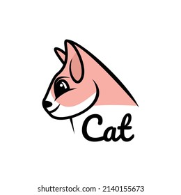 Cute cat head logo side view Premium Vector